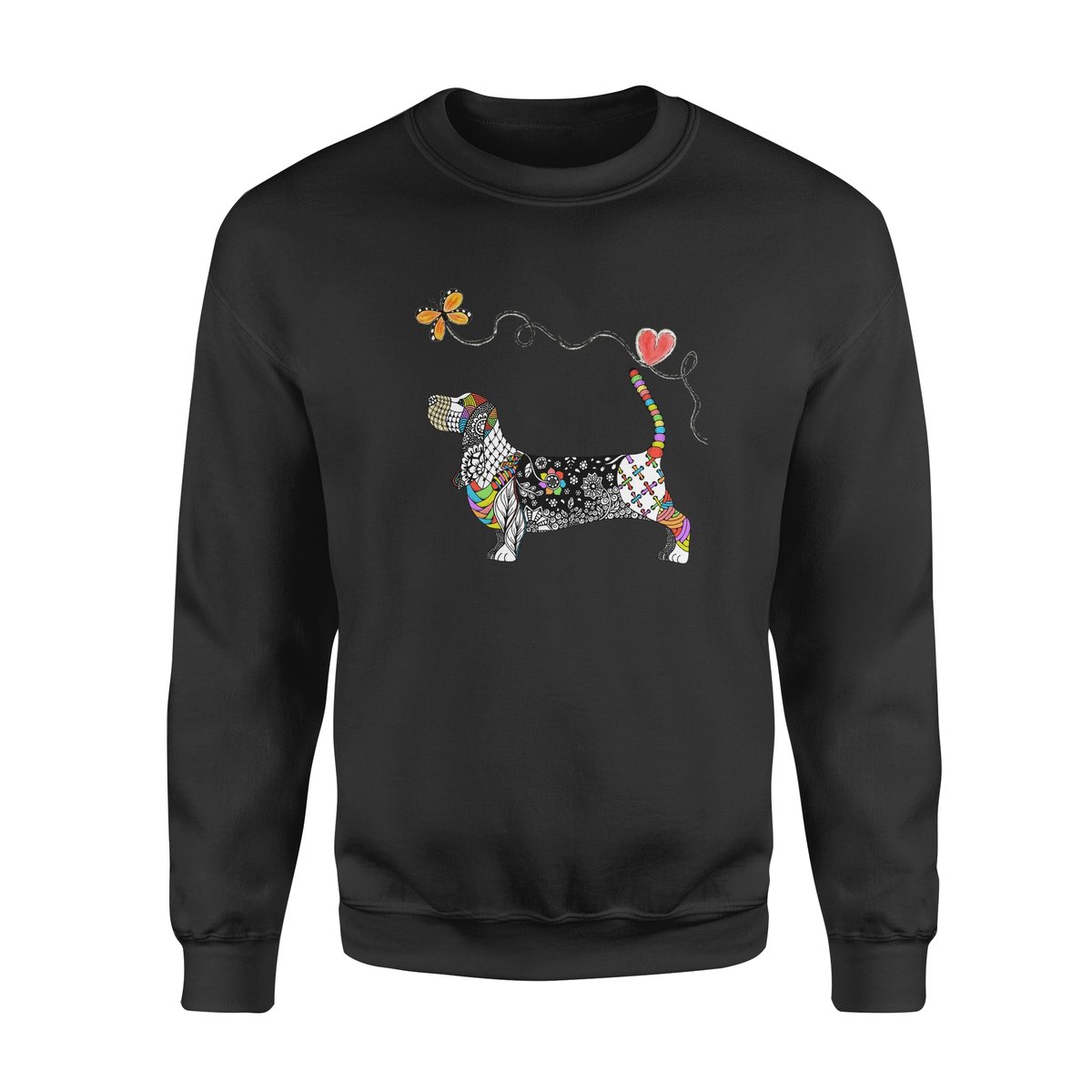 Zentangle Rainbow Basset – Standard Crew Neck Sweatshirt, Gift For Dog Lover, Gift For Basset Lover T-Shirt Hoodie All Color Size S-5Xl