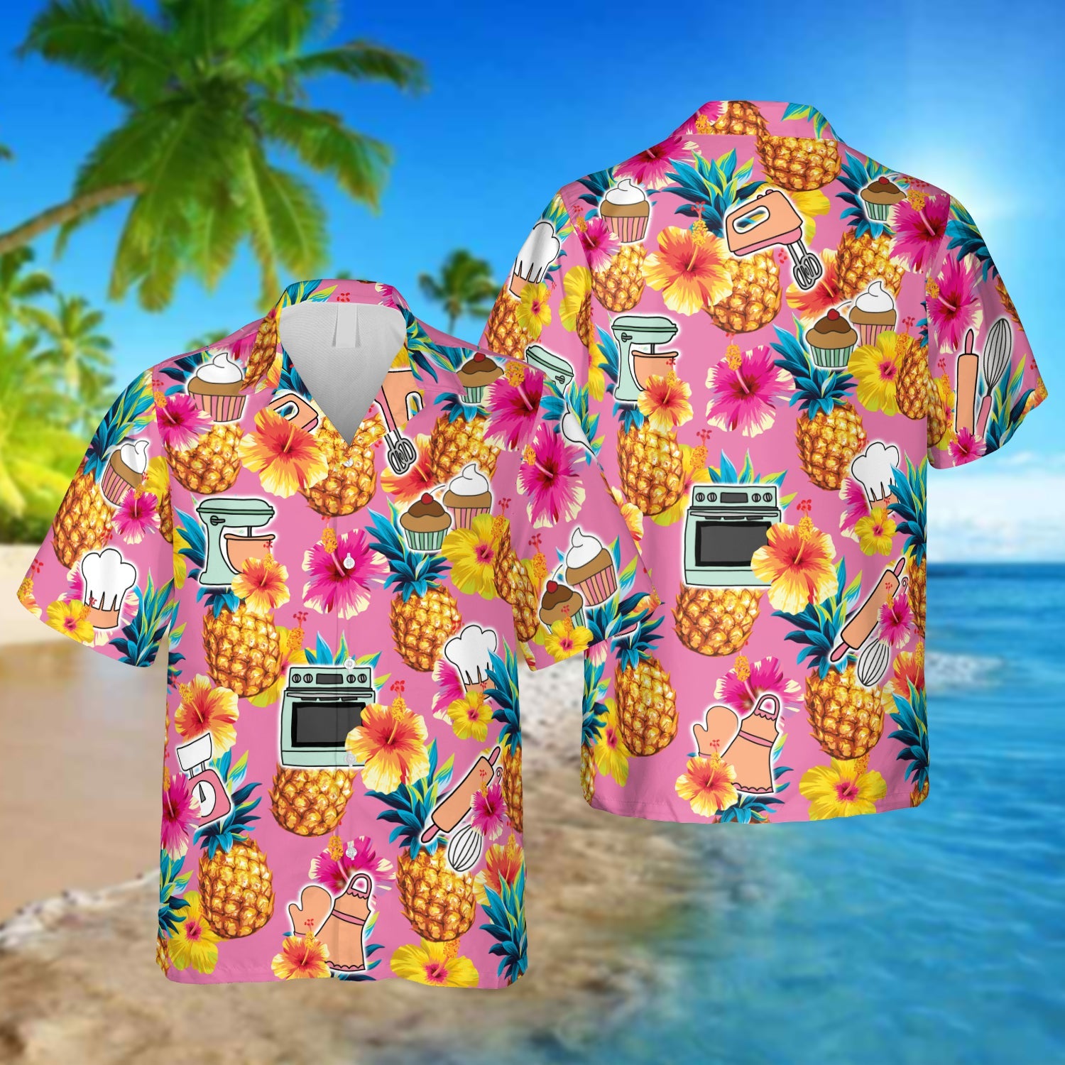 Bakery Pineapple Pink Hawaiian Summer Shirt Ha4054