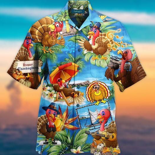 Get Now Thanksgiving Funny Happy Turkey Relaxing On The Beach Hawaii Aloha Shirts Ha100088