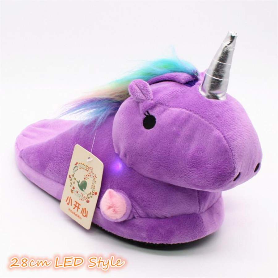 Unisex Glowing Unicorn Plush Slippers for Women&Teenage Winter Warm PP Cotton Indoor LED Light Fluffy Slippers Chausson Licorne