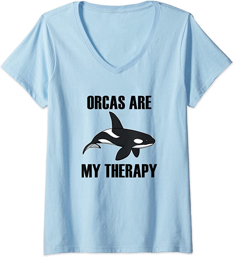 Womens Orcas as Therapy Ocean Cute Sea Animal Whale V-Neck T-Shirt