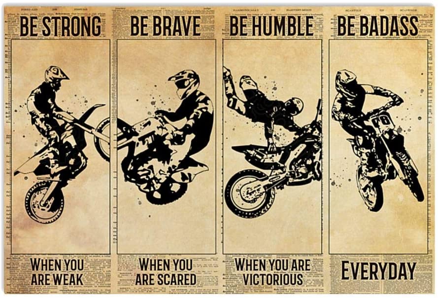 Vintage Motocross Silhouette Be Badass Be Strong When You Are Weak Be Humble Poster Art Print      Home Decor Gift For Family Friend On Birthday