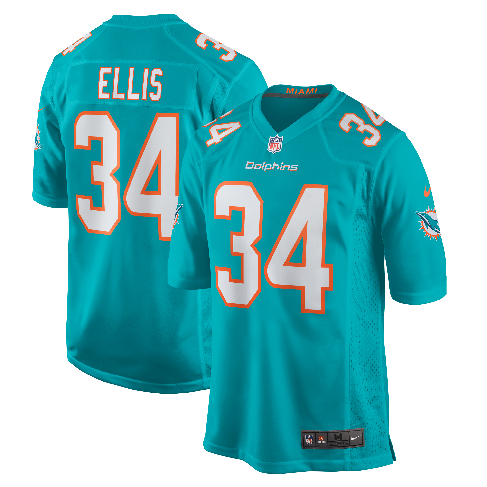 Tino Ellis Miami Dolphins Home Game Player Jersey – Aqua