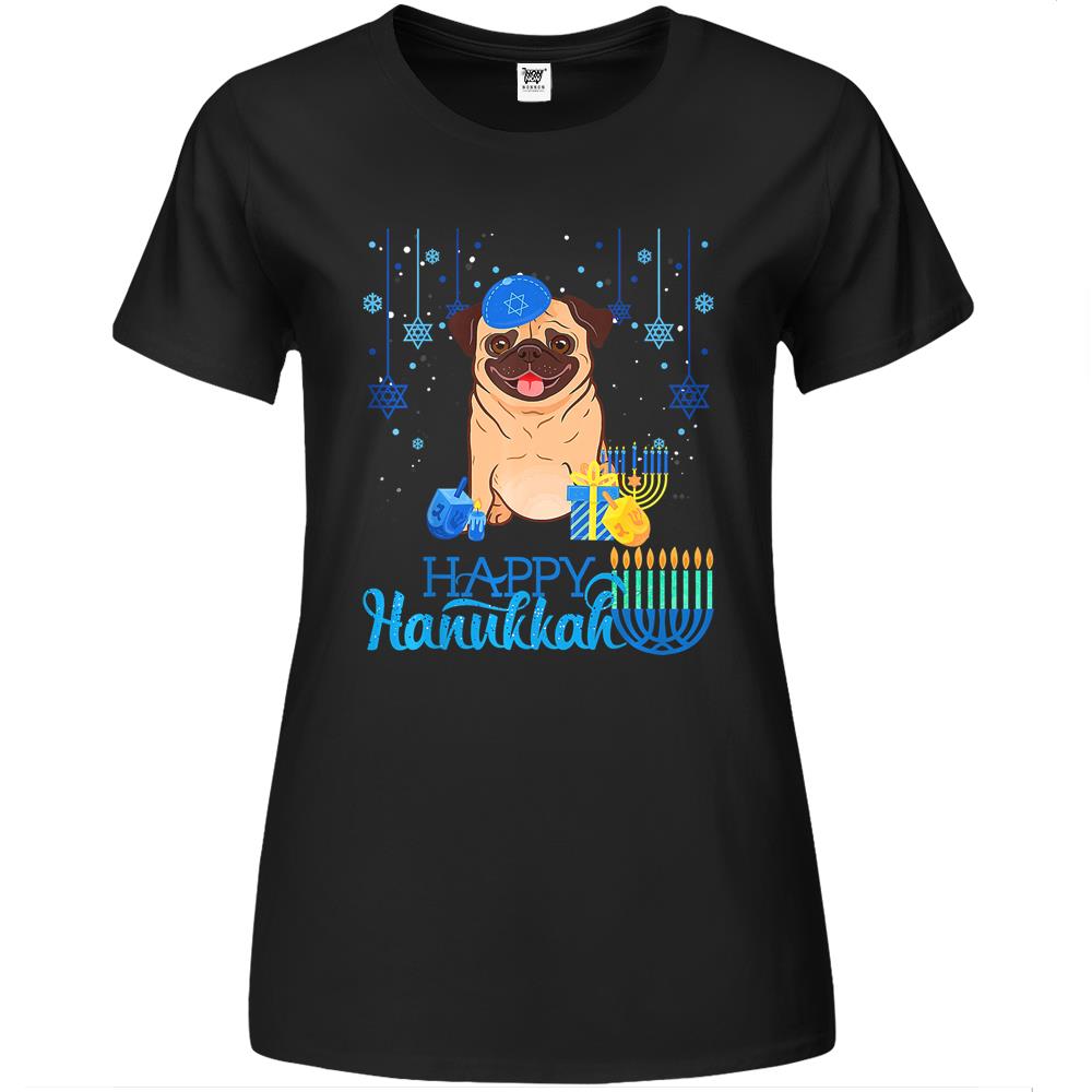 Jewish Pug Dog Menorah Hat Chanukah Hanukkah Jewish Xmas Premium Womens T Shirts