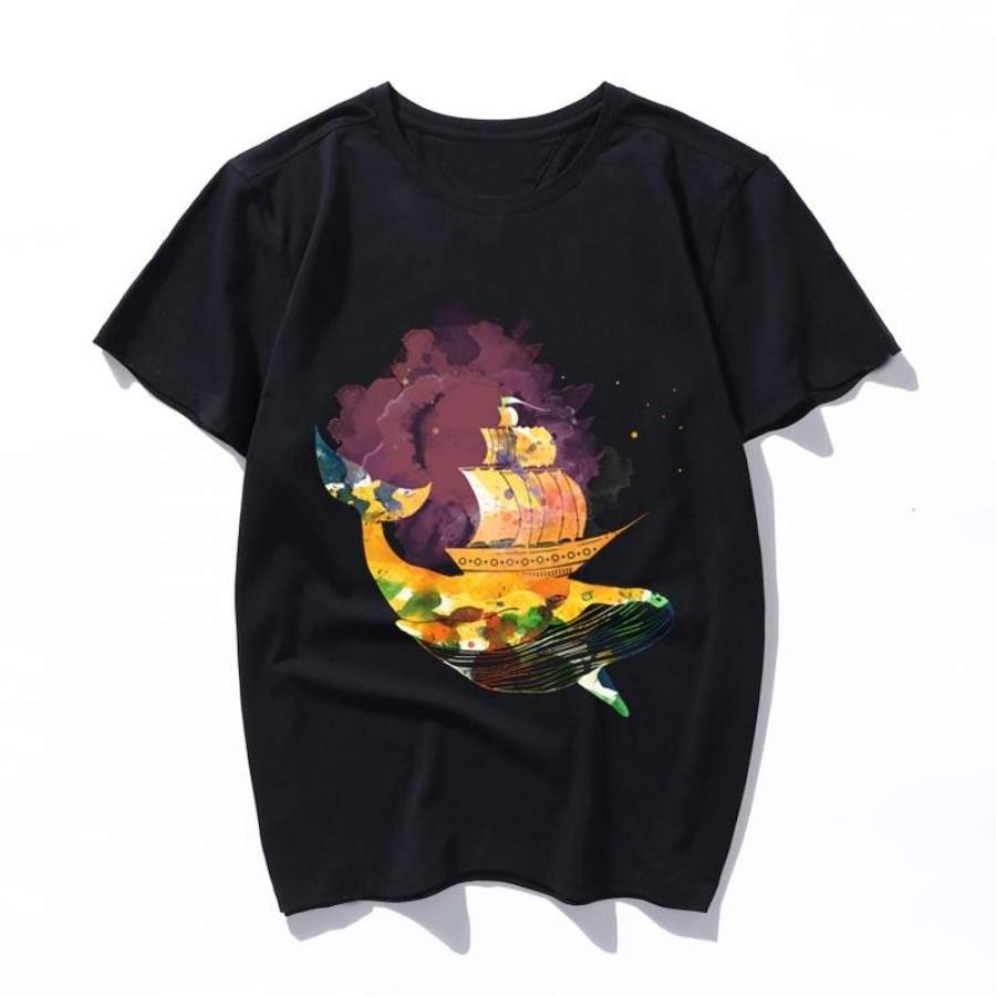 whale watercolour Kpop Shirts Hip Hop Casual Loose Clothes women Tshirt men T Shirt Short Sleeve Tops T-shirt