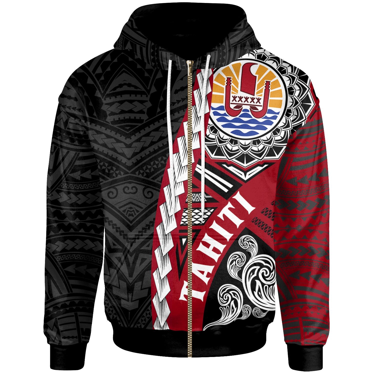 Tahiti Polynesian ZipUp Hoodie Wave Tattoo TattoosCafe