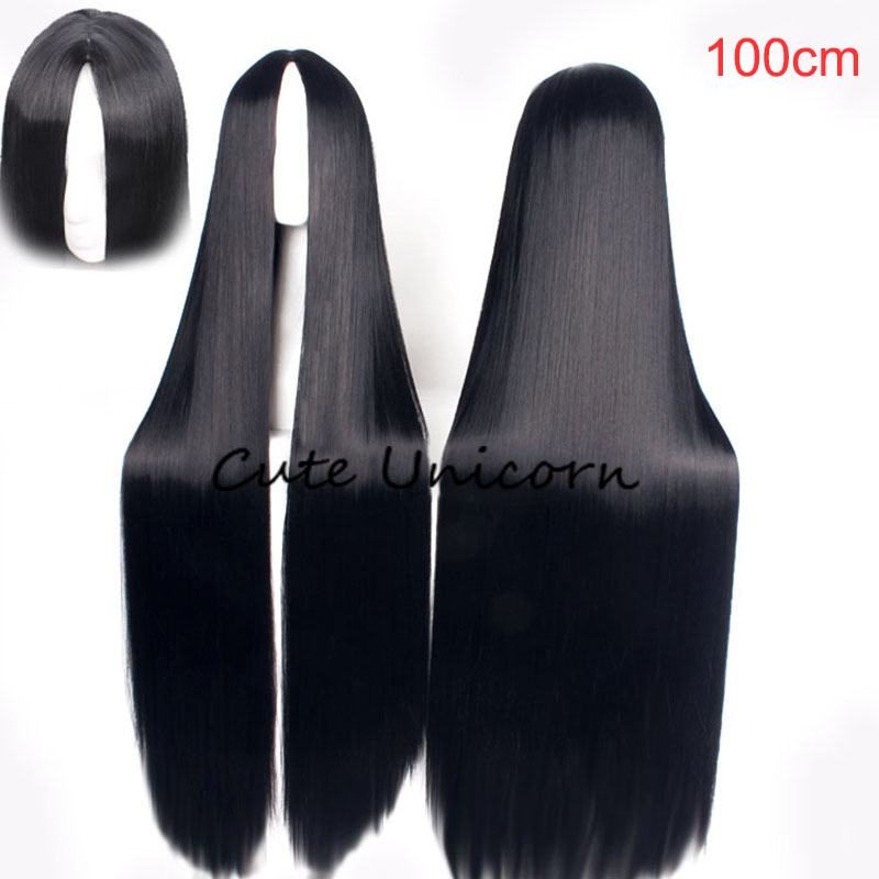 Black straight Wig 80CM/100cm/120cm/150cm for women Synthetic hair Universal Heat Resistant Long Halloween Carnival Women wigs alx