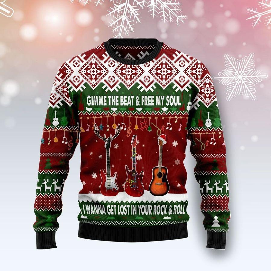 Guitar Gimme The Beat Christmas Ugly Sweater | Unisex | Full Size | Adult | Colorful | Us1579