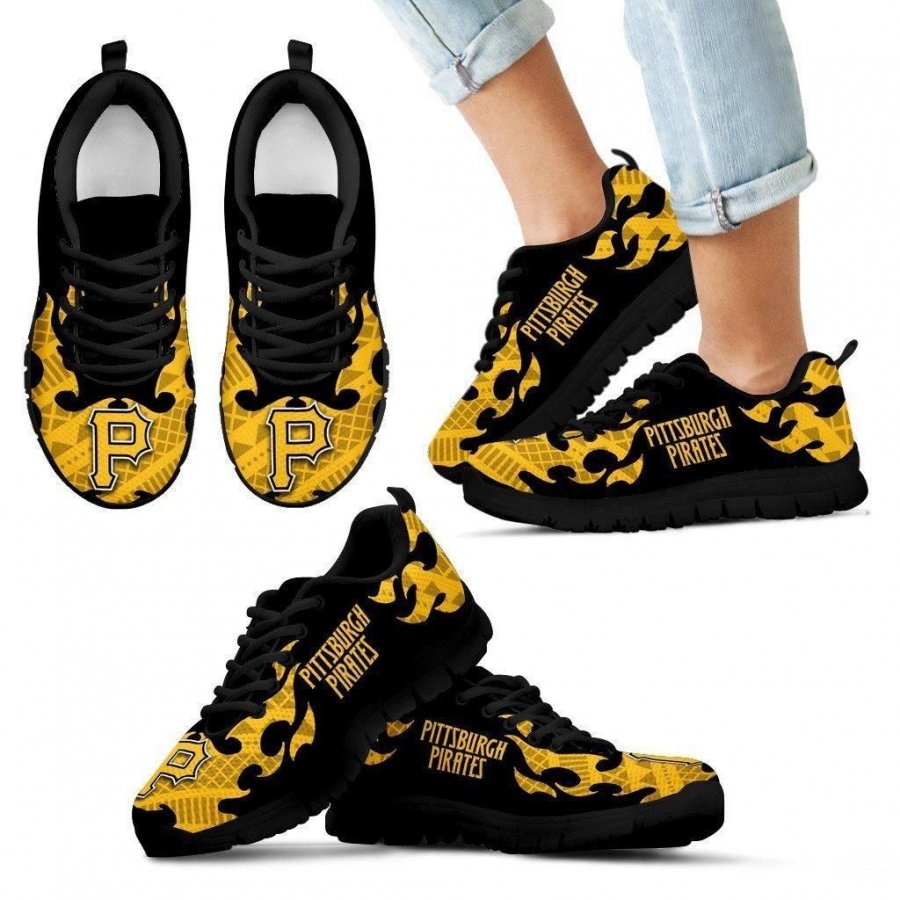 Tribal Flames Pattern Pittsburgh Pirates Sneakers #904