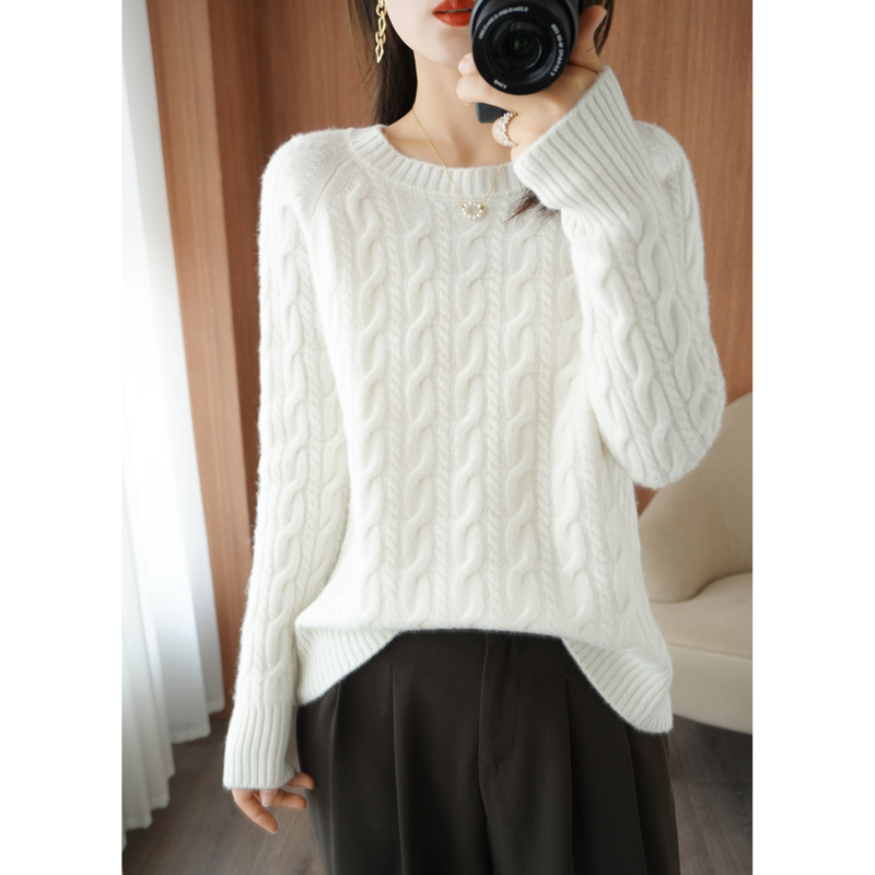 100% Pure Wool Sweater Autumn/Winter 2021 Women’s O-neck Pullover Twist Knit Top Women Jacket Long Sleeve Casual Warm Jacket alx