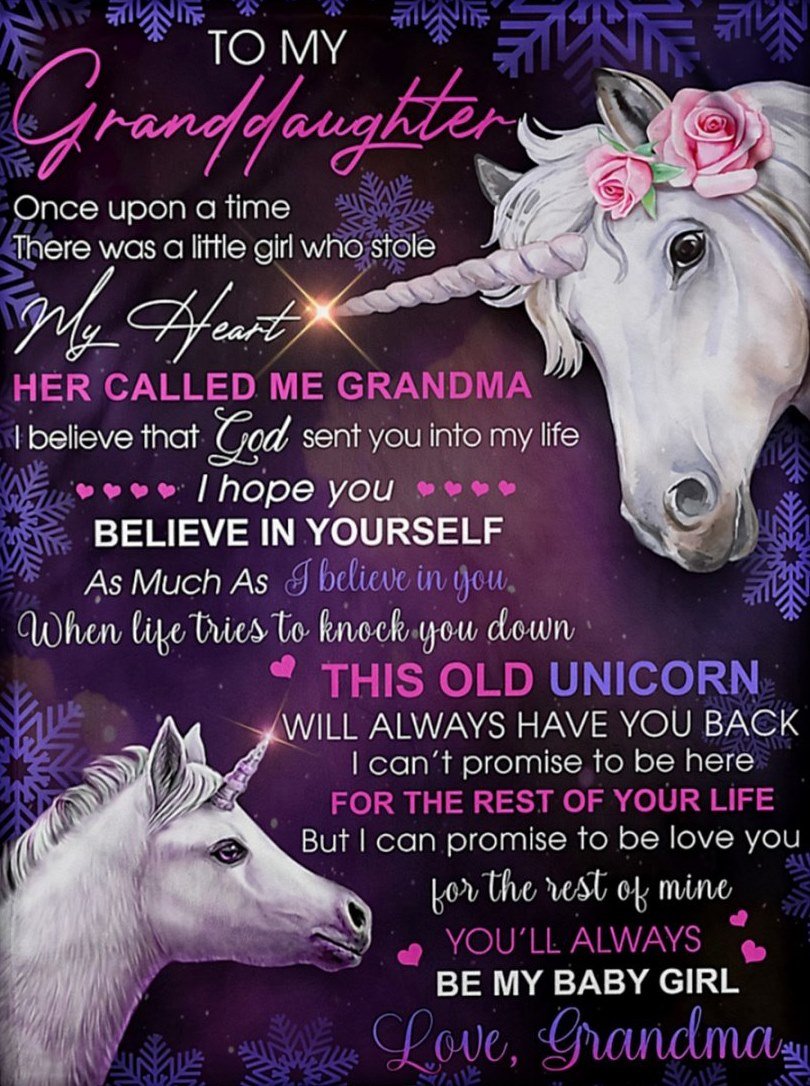 To My Granddaughter Fleece Blanket, Personalized Birthday Gift For Granddaughter From Grandma Unicorn Blanket