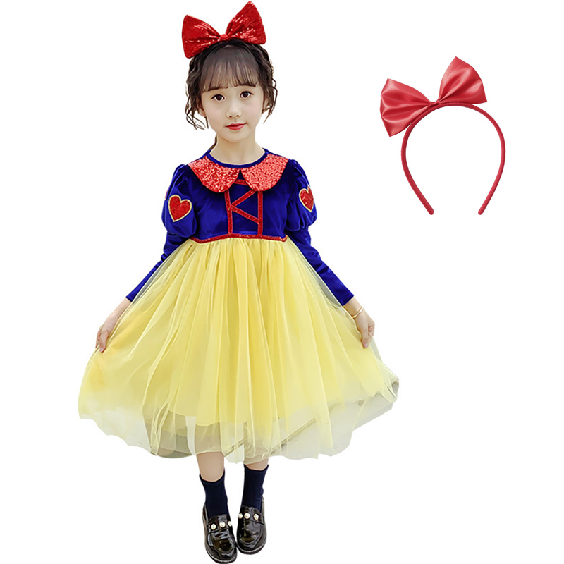 Snow White Girls Dress Fancy Princess Cosplay Costume Kids Halloween Birthday Party Gift Girl Clothing Sequins Vestido Infantil alx