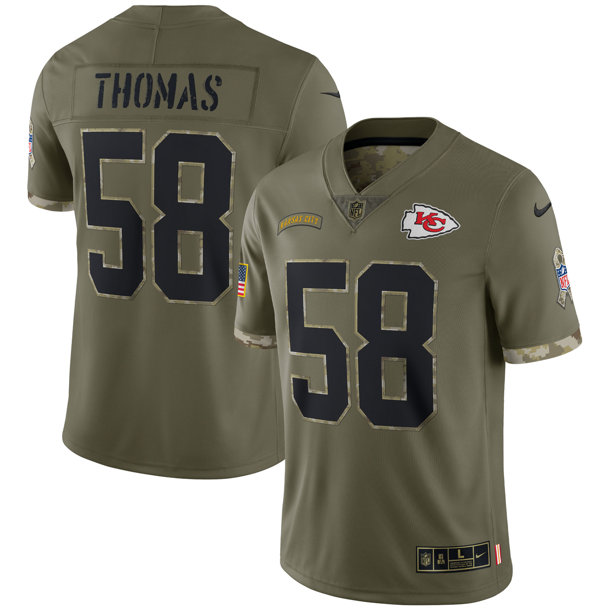 Men’s Kansas City Chiefs Derrick Thomas Olive 2022 Salute To Service Retired Player Limited Jersey