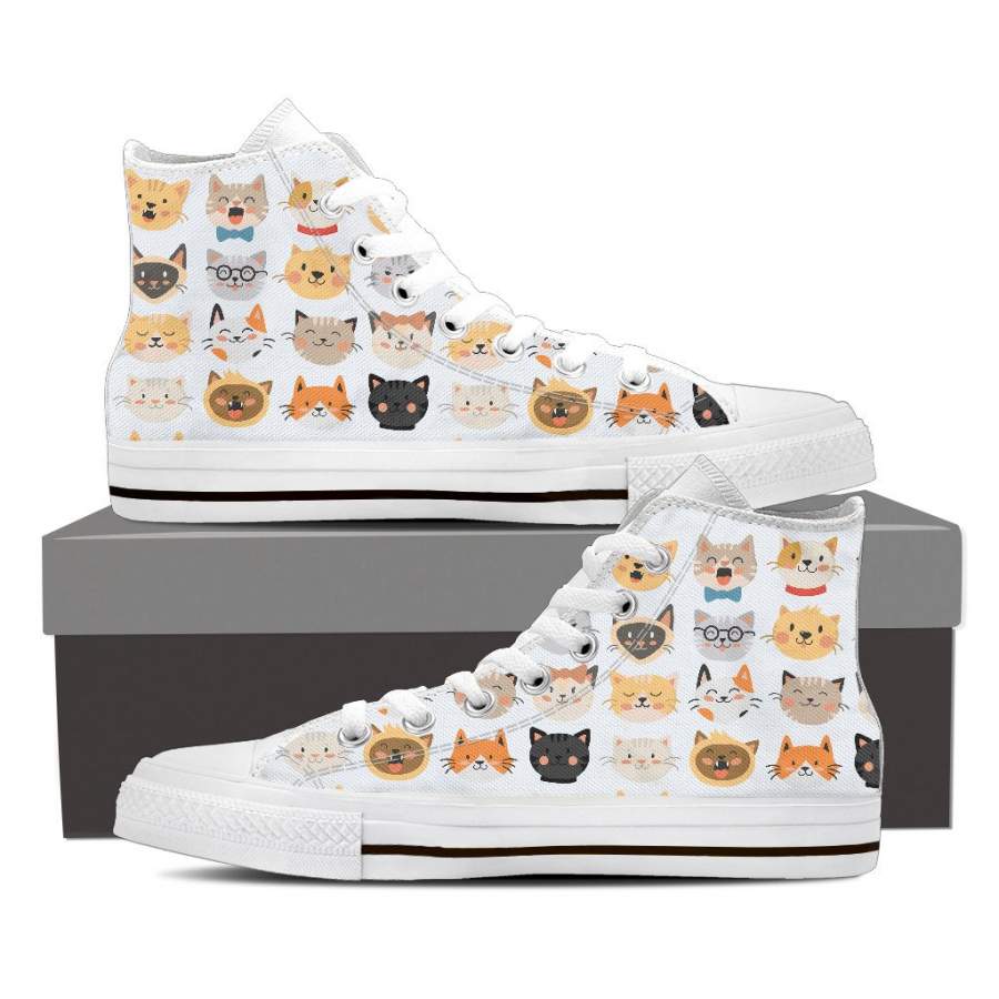 White Cat Faces High Tops (Women’s)