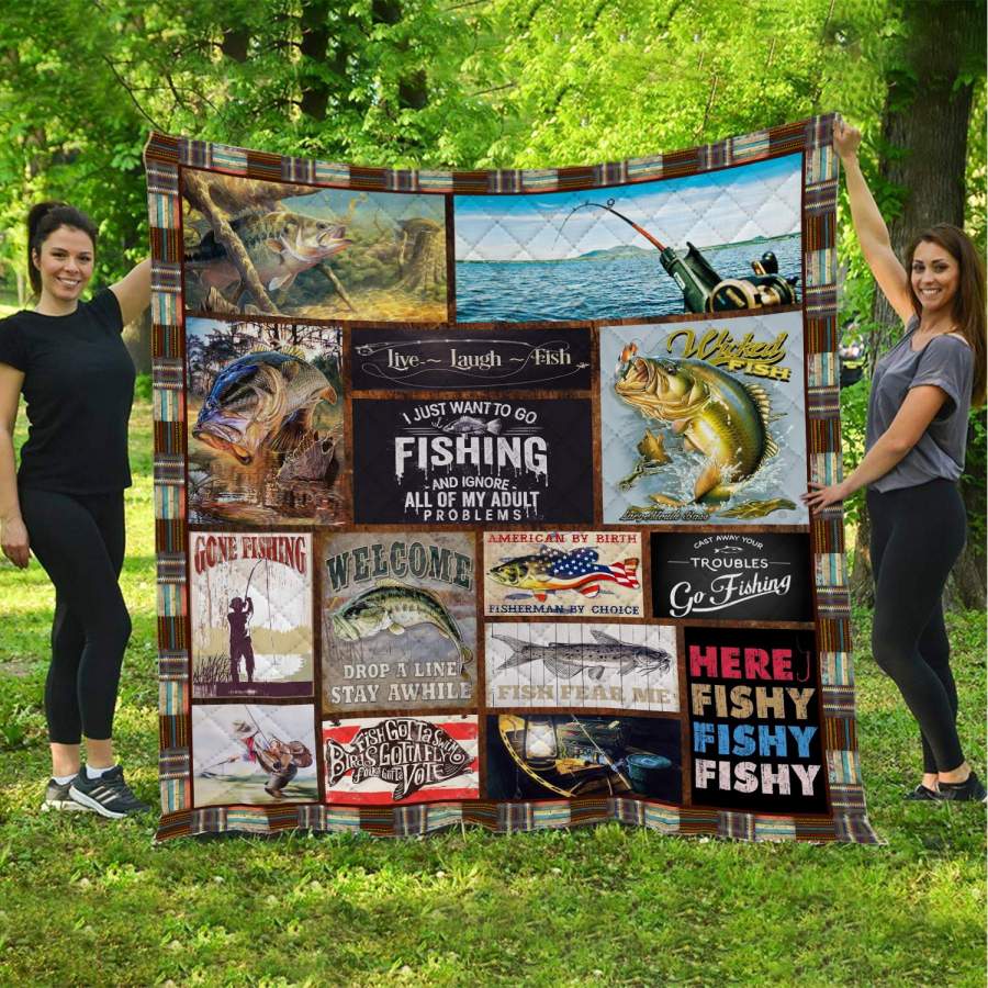 Wozoro Quilt Blanket Fishing I Just Want To Fo Fishing Twin Queen King Size