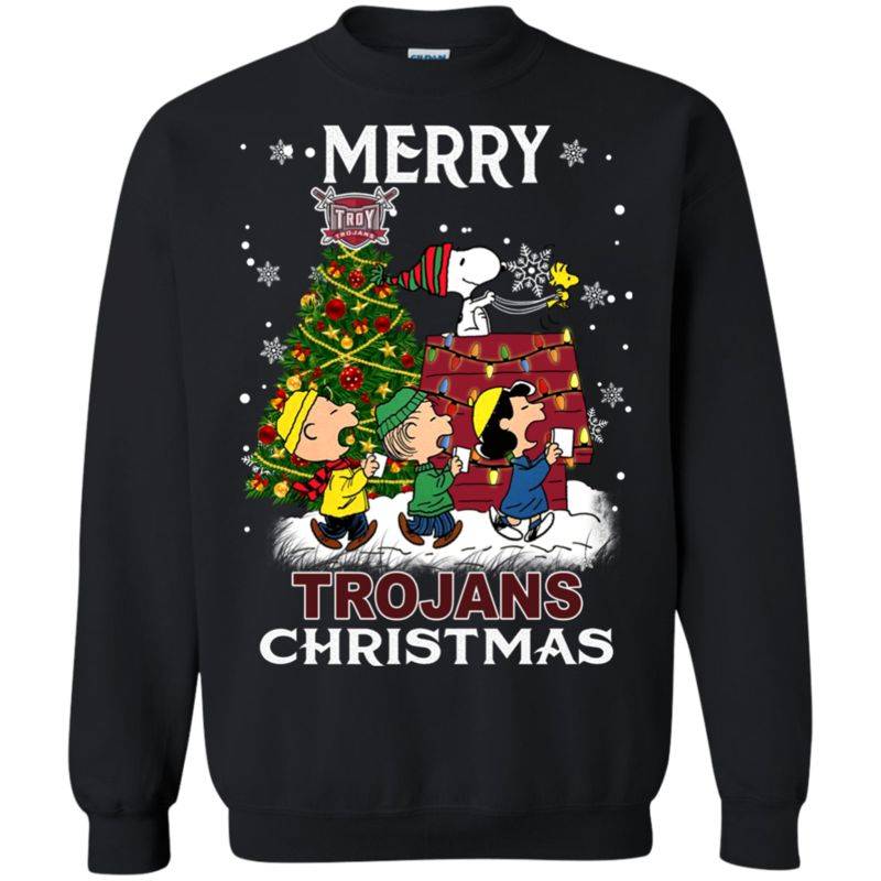 Troy Trojans Ugly Christmas Sweaters Snoopy And Friends Merry Christmas Sweatshirts