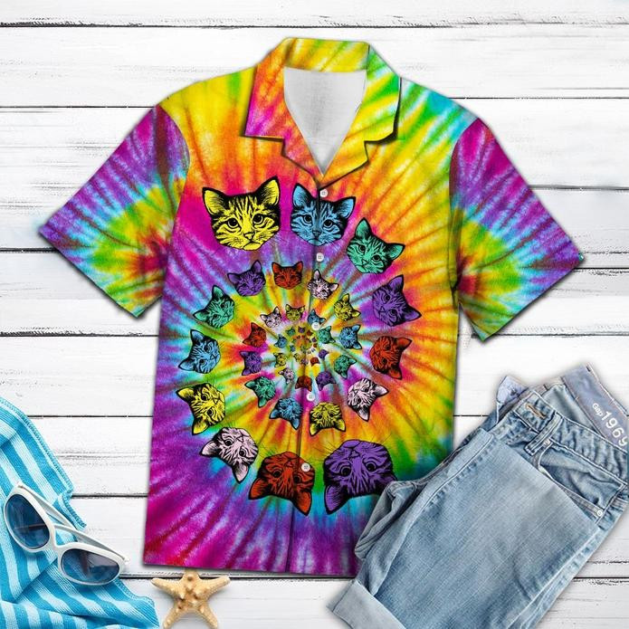 Cat Awesome Tie Dye Tropical Hawaii Shirt 131 Aloha Shirts Ha19611