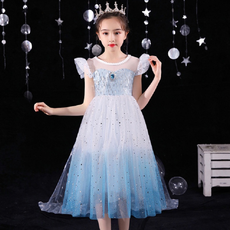 Summer Children’s Wear Teen Girl Clothes Elsa Princess Performance Birthday Party Elegant Cotton Dress For 3 To 8 Ages alx