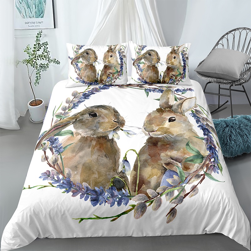 3D Cartoon Pets Rabbit Printed Bedding Set 3Pcs Duvet Quilt Cover Pillowcases For Home Bedroom Queen King Full Size Duvet Covers