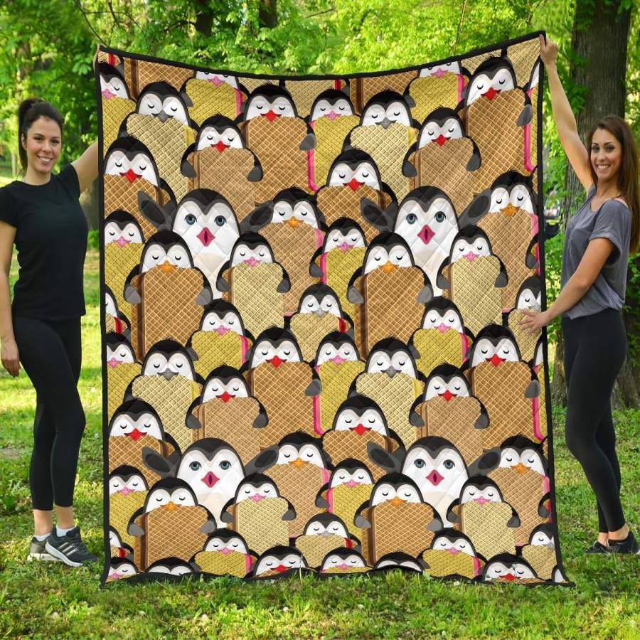 Penguin Waffle Pattern Print Quilt