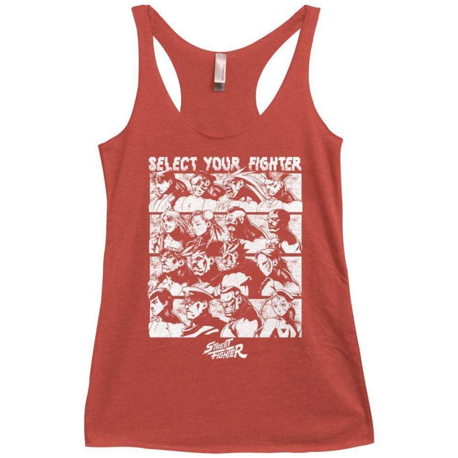 Street Fighter Select Screen Womens Raw Edge Racerback Tank Top Shirt Vintage Red