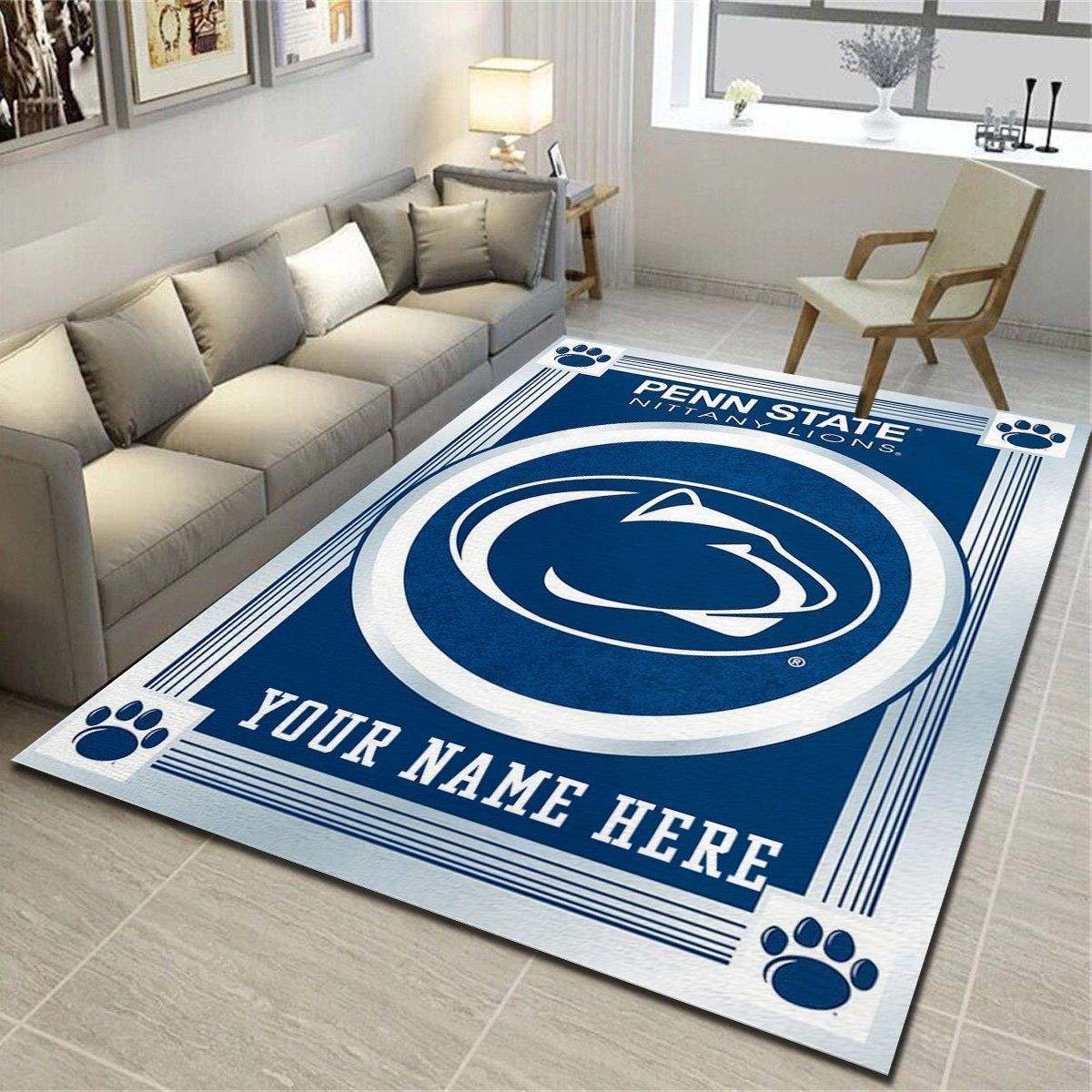 Penn State Nittany Lions logo Personalized Area Rug, Team Living Room Bedroom Carpet, Customized Man Cave Floor Mat