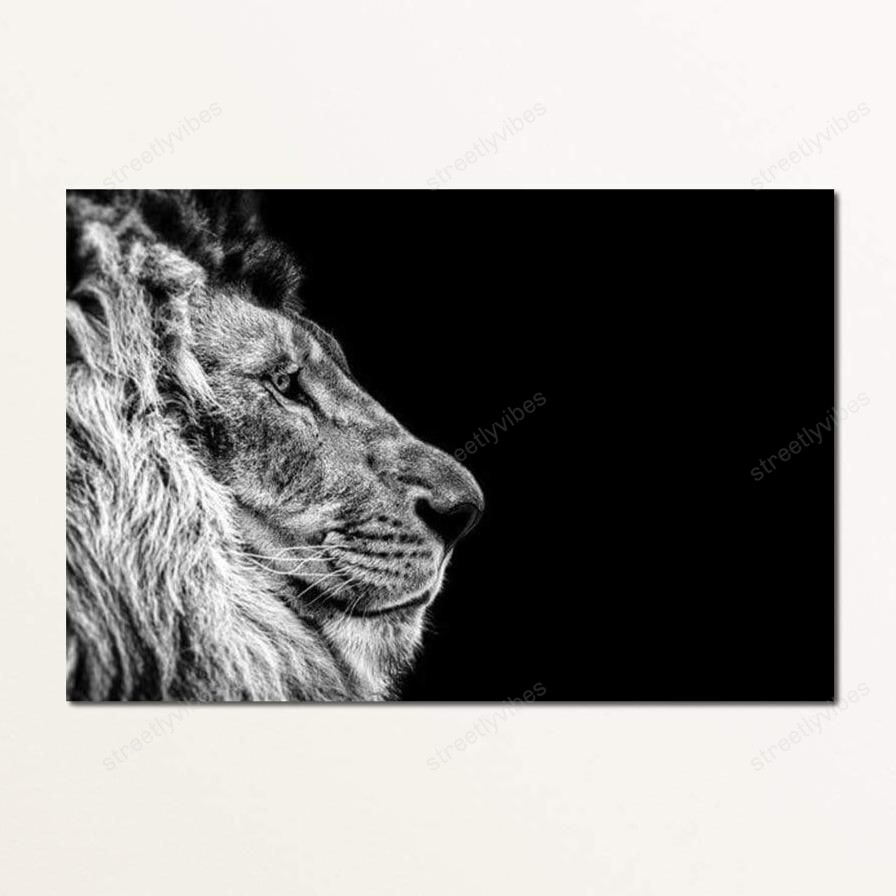 Black And White Lion Profile Canvas