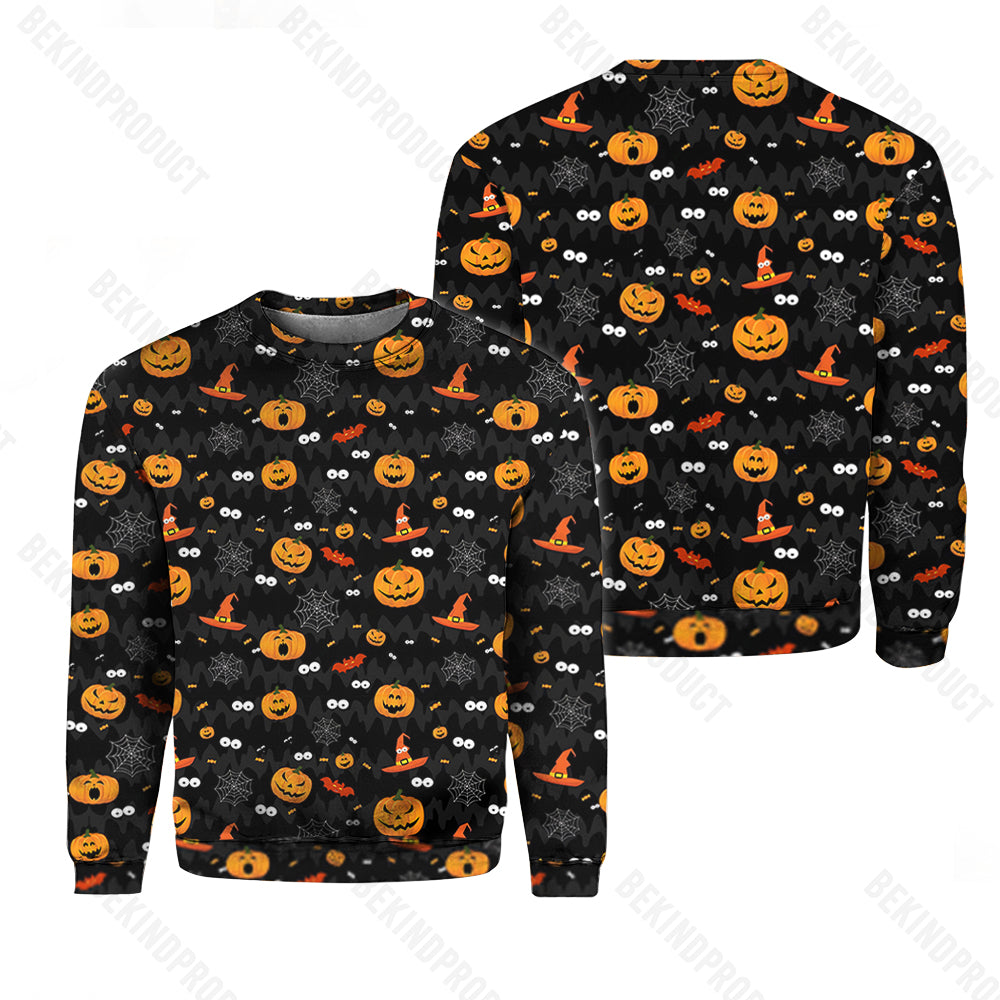 Black Halloween Pumpkin Party Pattern Crewneck Sweatshirt All Over Print Sweatshirt For Women Sweatshirt For Men Swn1096