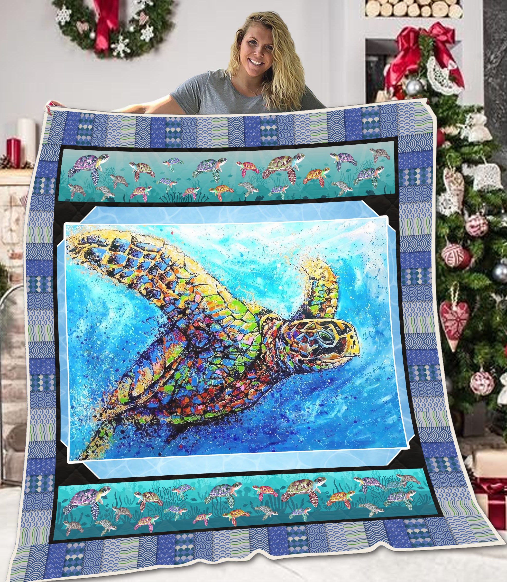 Viticstore™ 3D All Over Printed Animals Quilt – Colorful Turtle In The Ocean – Soft Cotton All Size Quilt