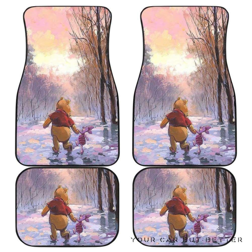 Pooh & Winnie Playing In Winter Car Floor Mats 173218 Personalized Car Seat Floor Mat Custom Print