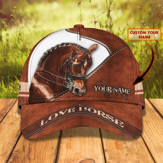 Brown Horse Personalized Name All Over Print Classic Cap For Horse Lovers