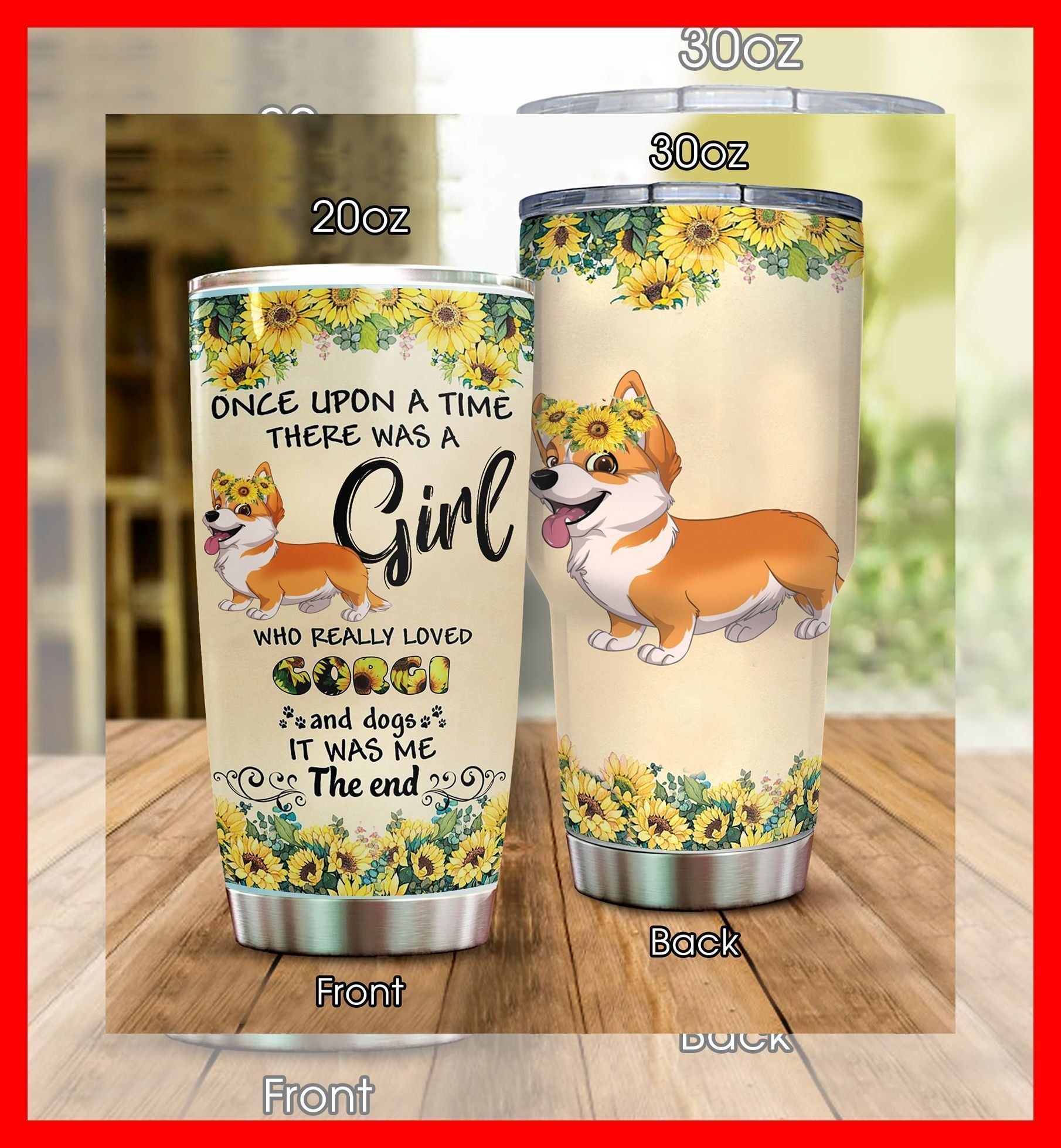 Dog Sun Flower Corgi Personalized Name Stainless Steel Tumbler Dkbfx