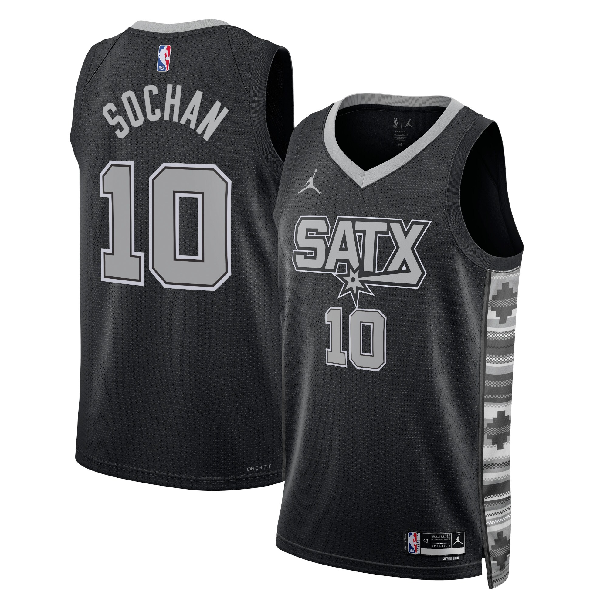 San Antonio Spurs Jordan Statement Edition Swingman Jersey – Black – Jeremy Sochan – Unisex