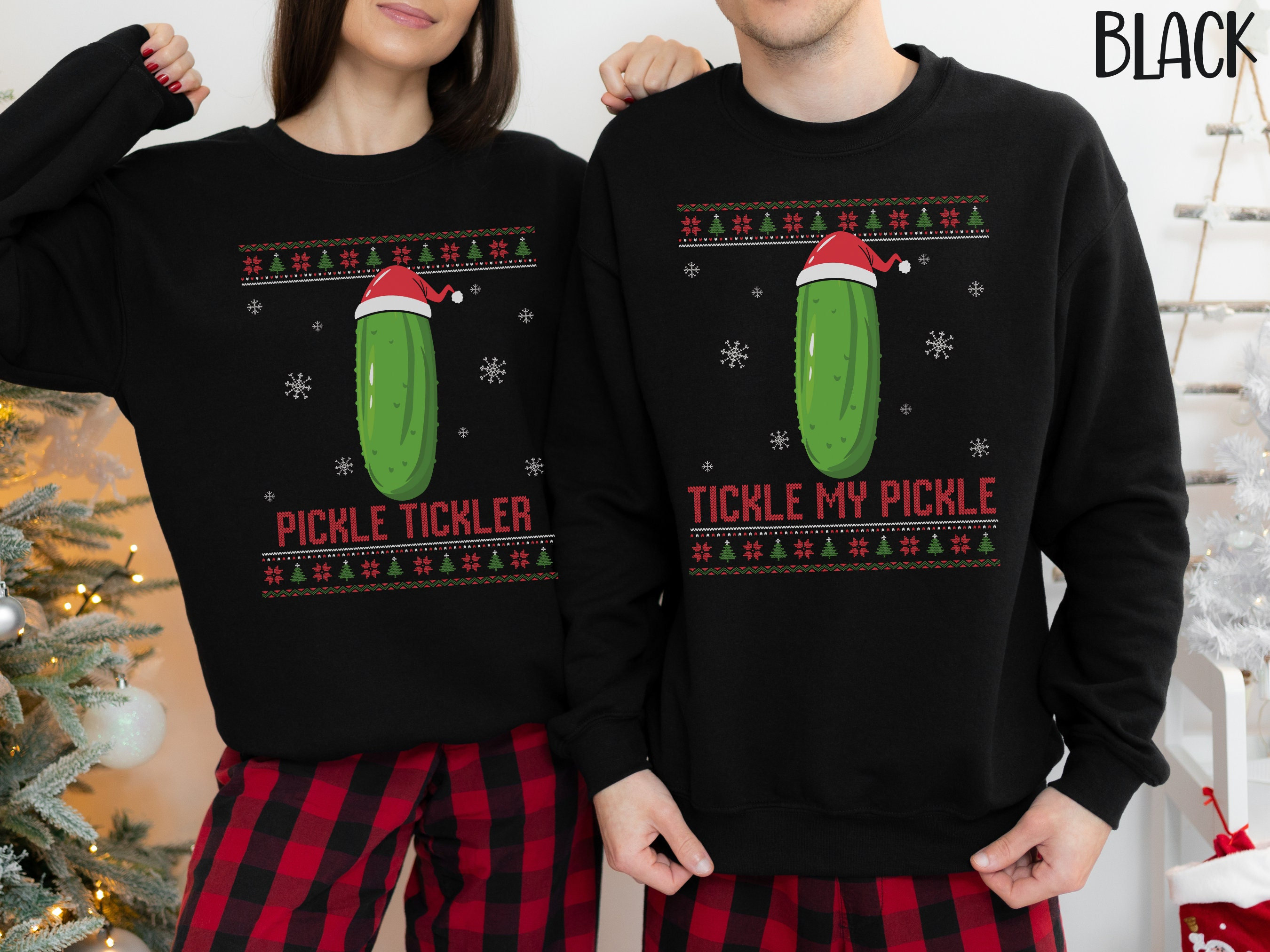 His and Hers Christmas Shirts Couples Christmas Sweatshirt Funny Pickle Matching Couples Christmas PJs Mr & Mrs Christmas Photo Christmas