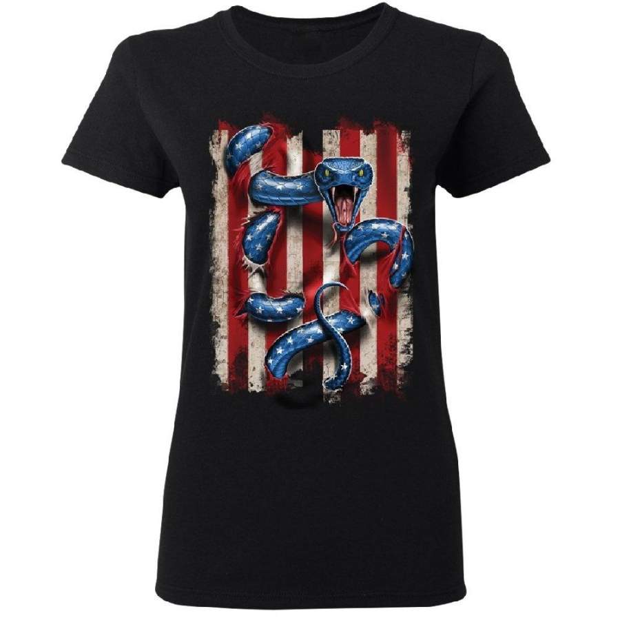 American Serpent Snake Women T Shirt 4Th Of July Usa Patriotic Snake Flag Tee