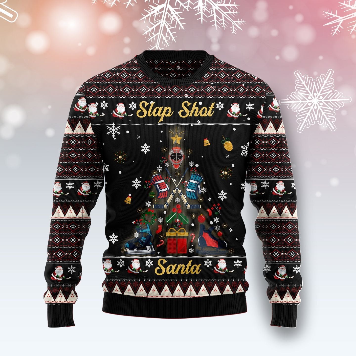 Slap Shot Santa Ugly Christmas Sweater | For Men & Women | Adult | Us4299