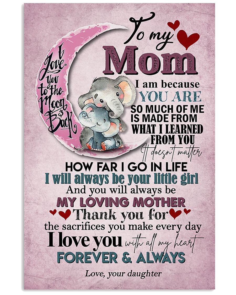 BeKingArt Family Elephant Pink Moon My Loving Mother Daughter Gift For Mom Vertical Poster