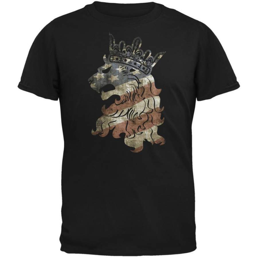 4th of July American Flag Heraldic Lion Black Adult T-Shirt