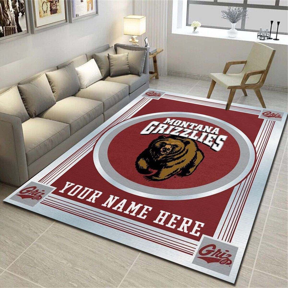 Montana Grizzlies Personalized Rug, Team Living Room Bedroom Carpet, Customized Fan Cave Floor Mat