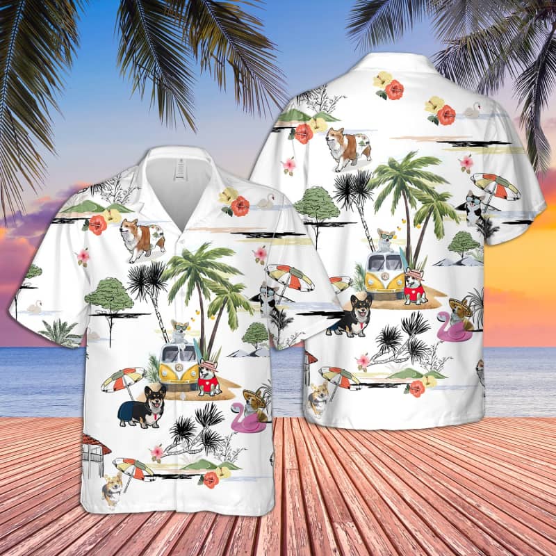 Unisex Corgi Beach Hawaiian Shirt Short