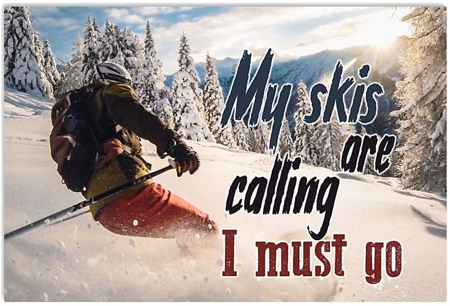 Vintage Man Skiing My Skis Are Calling Must Go Poster Art Print      Home Decor Gift For Men Women Family Friend On Birthday Xmas