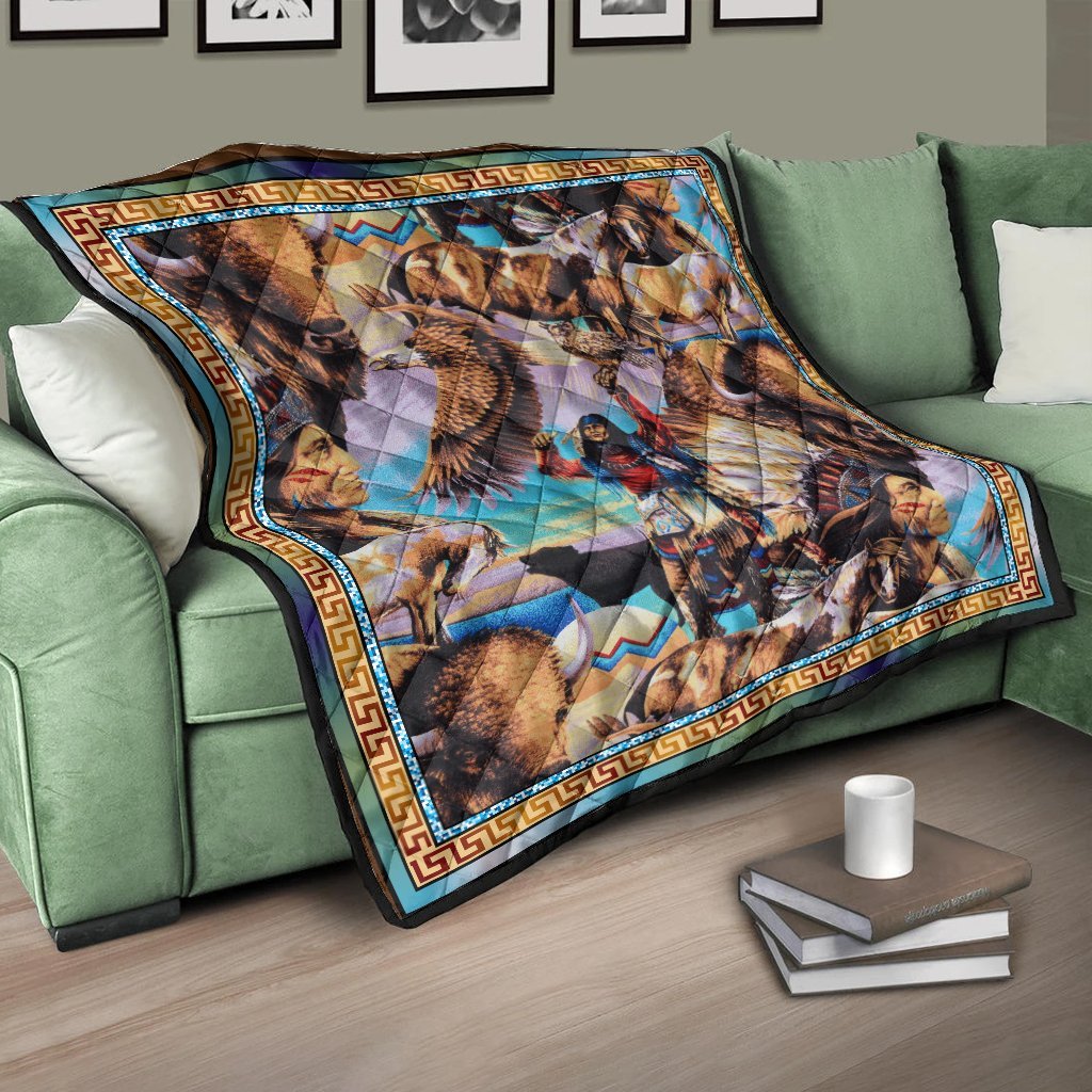 Native American Premium Quilt – Native American Indian With Animal