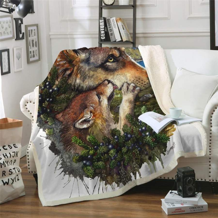 Wolf Cub Mother Sherpa Blanket