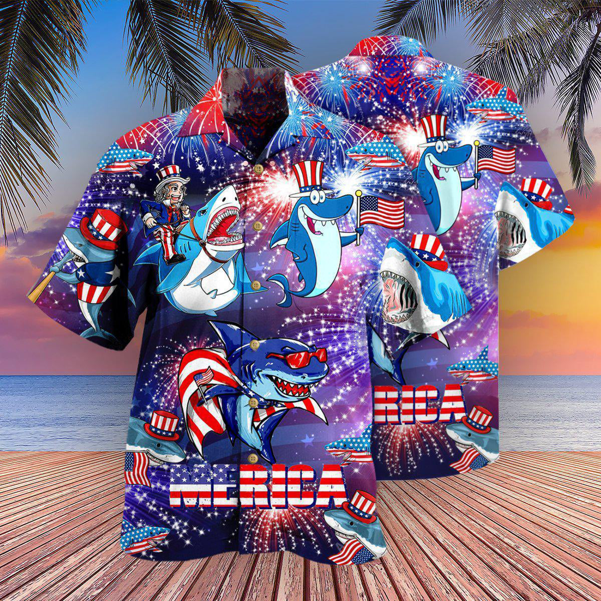 Shark Merica Patriotic Hawaiian Shirt