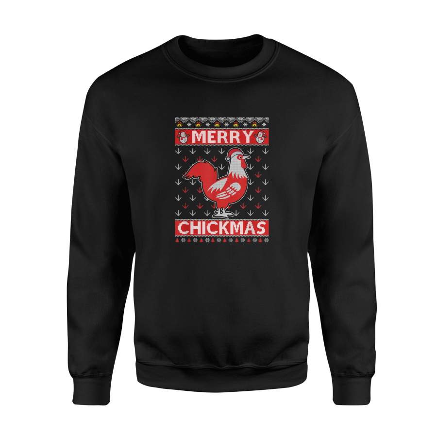 Merry Chickmas Farmer Chicken Ugly Christmas Sweater T-Shirt – Standard Fleece Sweatshirt