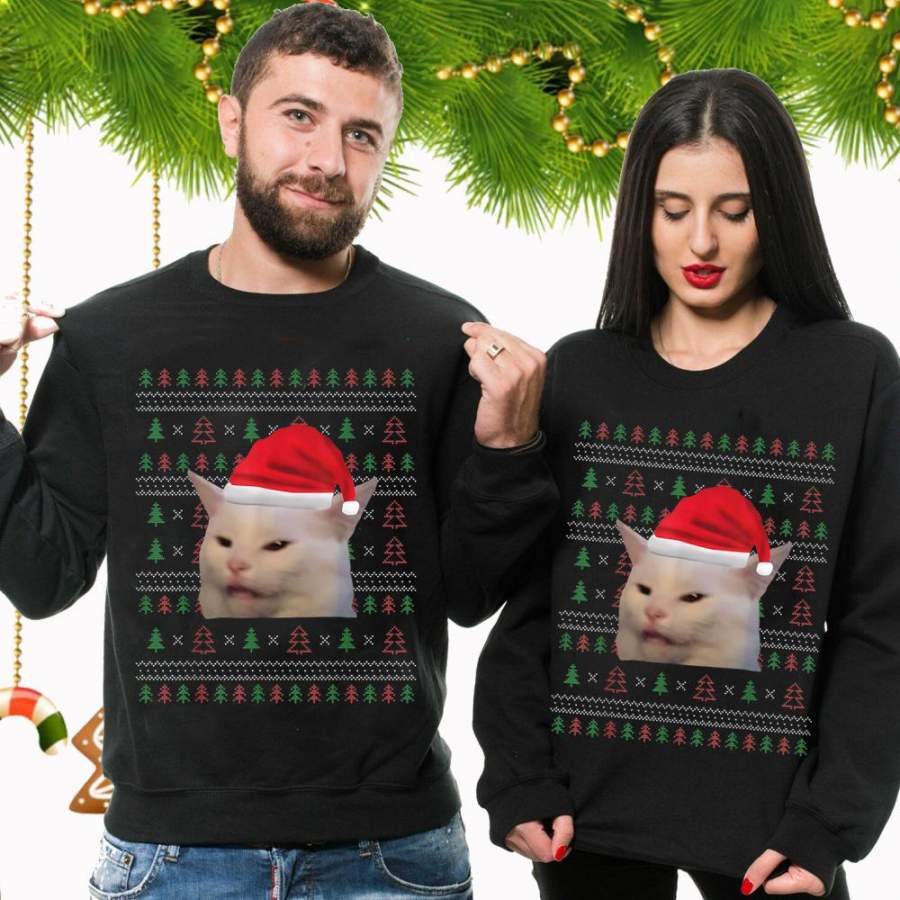 Woman yelling at confused cat with christmas hat funny meme sweater, woman yelling at a cat meme shirt,ugly christmas sweater,christmas shirts,women yelling at cat,women yelling at cat meme , GST