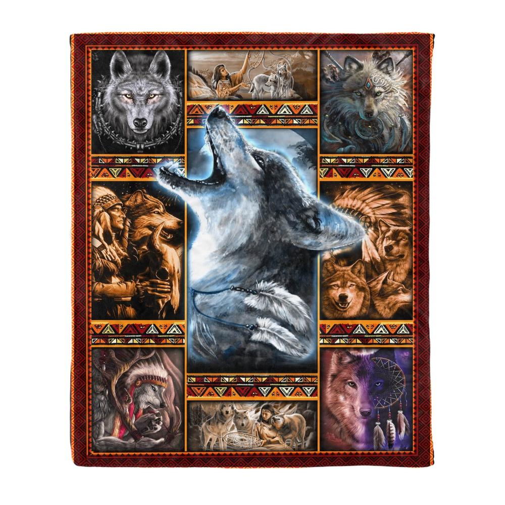 Animal Native Wolf Special Gift Fleece Blanket Family Gift Home Decor Bedding Couch Sofa Soft And Comfy Cozy