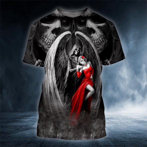 Death The Maiden Reaper And Bride Couple Love Skull 3D All Over Printed Unisex Tshirt Us Size