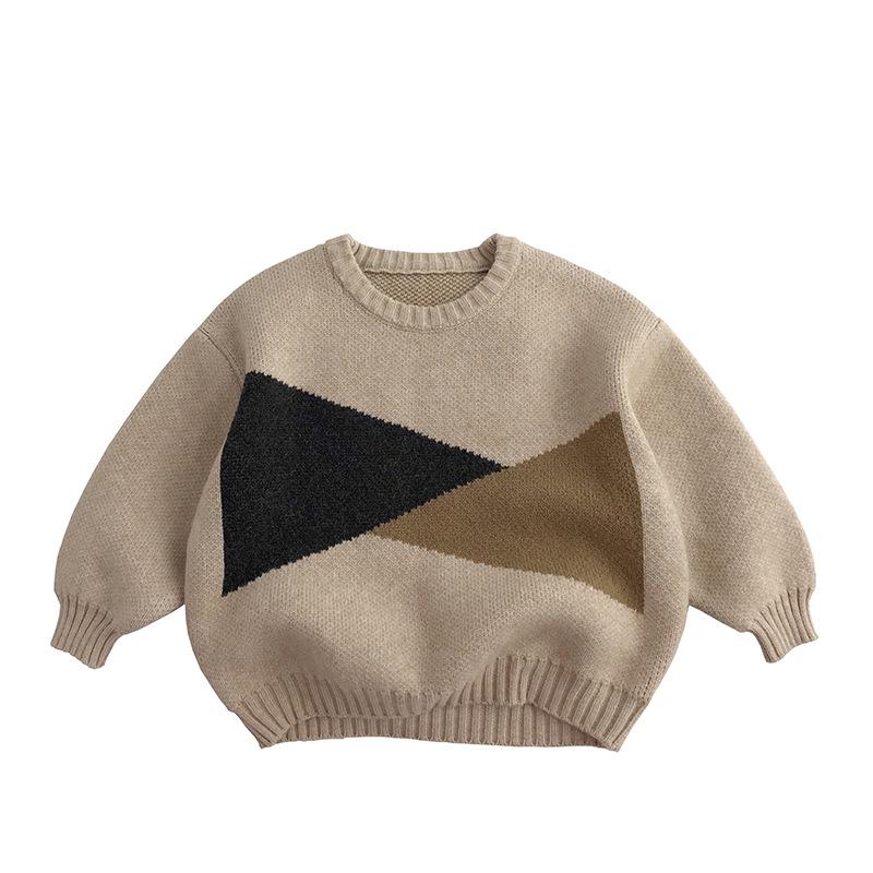 Autumn Winter Geometric Personality Pullover Sweater Boys Versatile Loose Tops Children Girls Comfortable Loose Knitted Tees alx