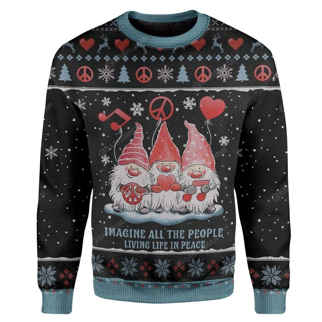 Gearhumans Ugly Christmas Imagine All The People Living Life In Peace Custom Sweater Apparel